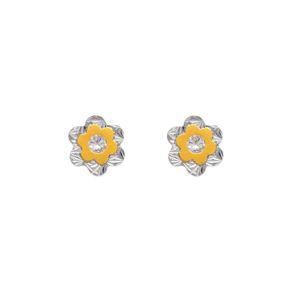 14k REALGOLD  Double Flower CZ Stud Earrings 8 mm